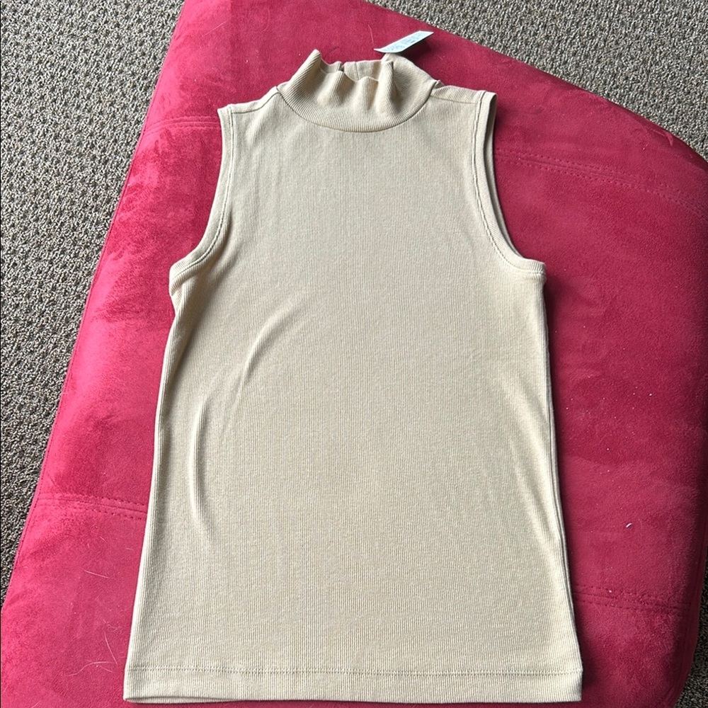 LOFT Cream Ribbed Fitted Tank Top